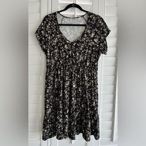 NO BOUNDARIES Floral Black Dress V-Neck Flutter Sleeves Size XXL